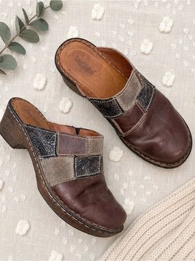Josef Seibel Boho Patchwork Leather Clogs Mule Comfort Chunky Heel Size 10 C82